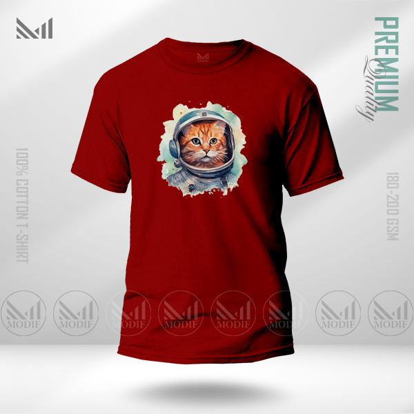 AstroCat Graphic T-Shirt – Space Cat Artwork in Premium Cotton | Unisex Round Neck | Short Sleeve