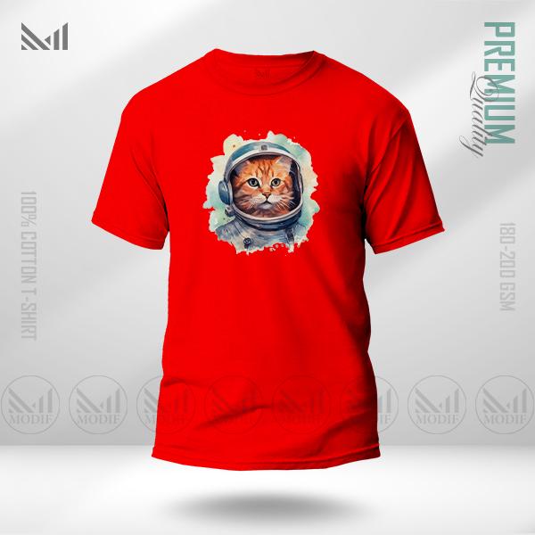 AstroCat Graphic T-Shirt – Space Cat Artwork in Premium Cotton | Unisex Round Neck | Short Sleeve