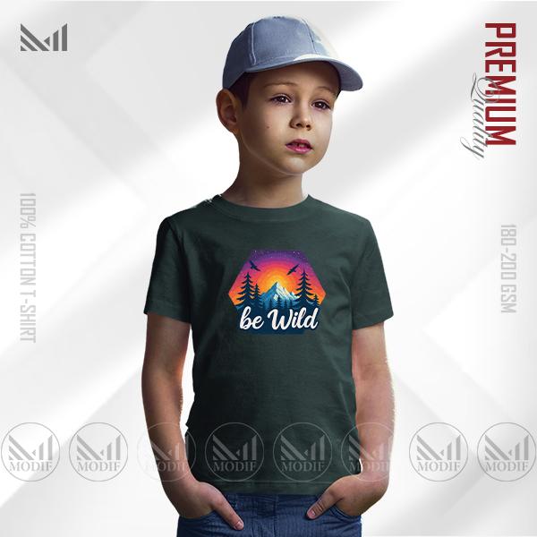 Be Wild Kids Graphic T-Shirt – Fun Adventure Design | Premium Cotton | Unisex Round Neck | Short Sleeve | Comfortable Casual Wear for Boys & Girls
