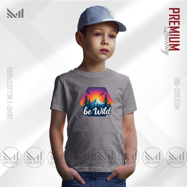 Be Wild Kids Graphic T-Shirt – Fun Adventure Design | Premium Cotton | Unisex Round Neck | Short Sleeve | Comfortable Casual Wear for Boys & Girls