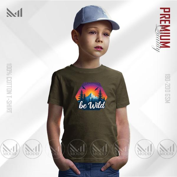 Be Wild Kids Graphic T-Shirt – Fun Adventure Design | Premium Cotton | Unisex Round Neck | Short Sleeve | Comfortable Casual Wear for Boys & Girls