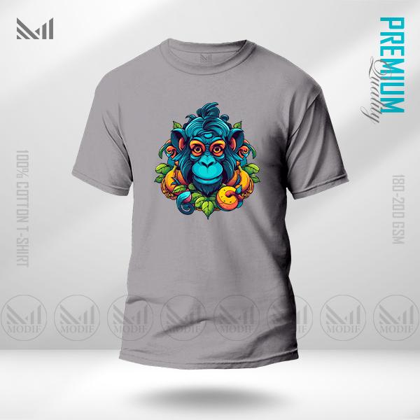 Blue Monkey Graphic T-Shirt Made With Premium Cotton Unisex Round Neck Short Sleeve