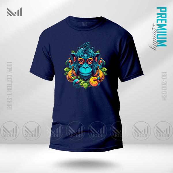 Blue Monkey Graphic T-Shirt Made With Premium Cotton Unisex Round Neck Short Sleeve