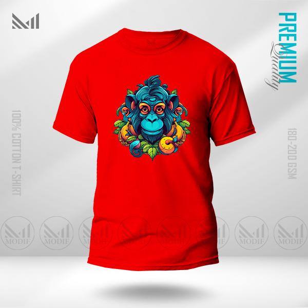 Blue Monkey Graphic T-Shirt Made With Premium Cotton Unisex Round Neck Short Sleeve