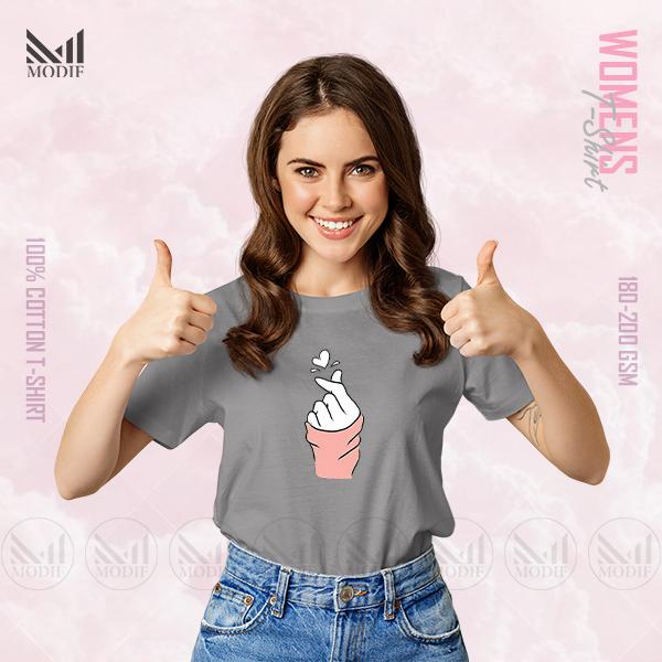 Finger Heart Women Graphic T-Shirt Made With Premium Cotton Unisex Round Neck Short Sleeve