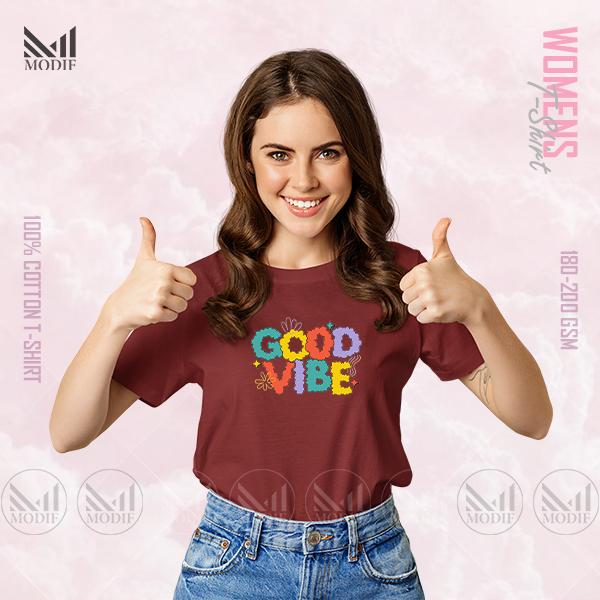 Good vibe Women Graphic T-Shirt Made With Premium Cotton Unisex Round Neck Short Sleeve