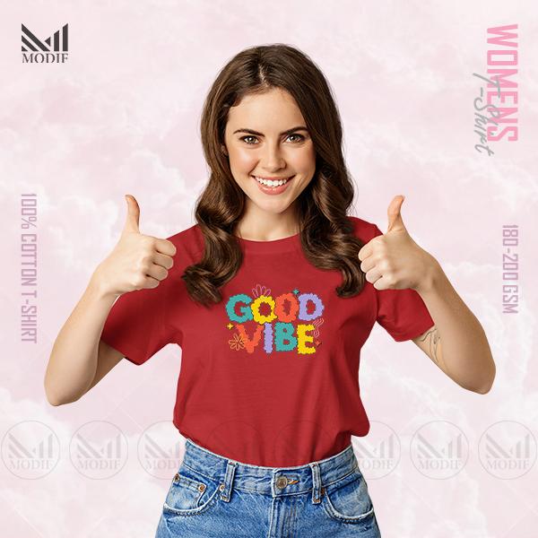 Good vibe Women Graphic T-Shirt Made With Premium Cotton Unisex Round Neck Short Sleeve