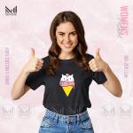 Ice Cream Cat Women Graphic T-Shirt Made With Premium Cotton Unisex Round Neck Short Sleeve
