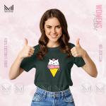 Ice Cream Cat Women Graphic T-Shirt Made With Premium Cotton Unisex Round Neck Short Sleeve