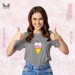 Ice Cream Cat Women Graphic T-Shirt Made With Premium Cotton Unisex Round Neck Short Sleeve