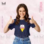 Ice Cream Cat Women Graphic T-Shirt Made With Premium Cotton Unisex Round Neck Short Sleeve