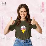 Ice Cream Cat Women Graphic T-Shirt Made With Premium Cotton Unisex Round Neck Short Sleeve