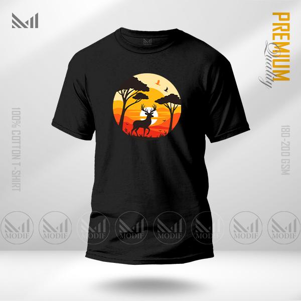 Jungle Sunset Graphic T-Shirt – Tropical Silhouette Sunset Design | Premium Cotton | Unisex Round Neck | Short Sleeve | Casual Streetwear