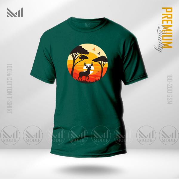 Jungle Sunset Graphic T-Shirt – Tropical Silhouette Sunset Design | Premium Cotton | Unisex Round Neck | Short Sleeve | Casual Streetwear