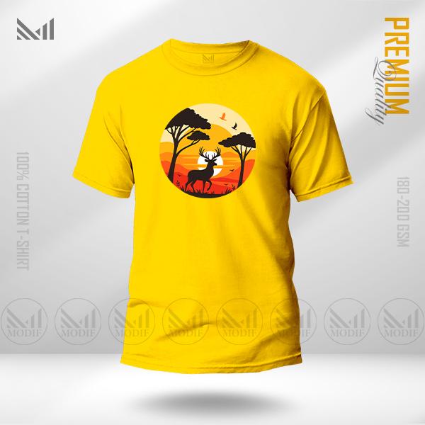 Jungle Sunset Graphic T-Shirt – Tropical Silhouette Sunset Design | Premium Cotton | Unisex Round Neck | Short Sleeve | Casual Streetwear