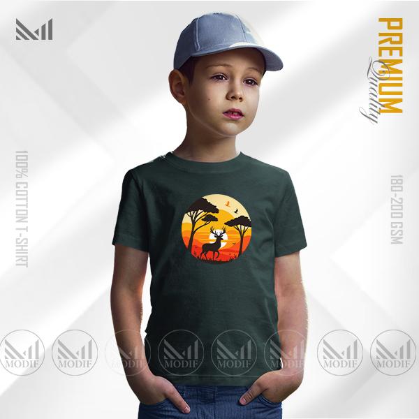 Jungle Sunset Kids Graphic T-Shirt – Tropical Fun Design | Premium Cotton | Unisex Round Neck | Short Sleeve | Lightweight Casual Wear for Boys & Girls