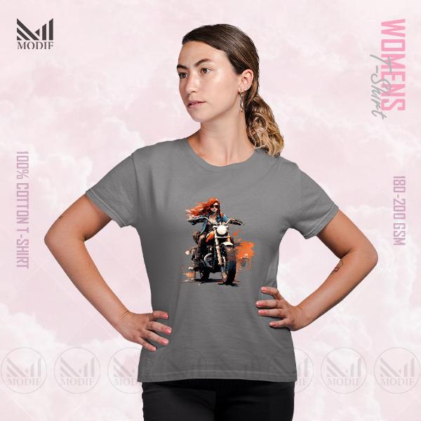 Lady Biker Graphic T-Shirt Made With Premium Cotton Unisex Round Neck Short Sleeve