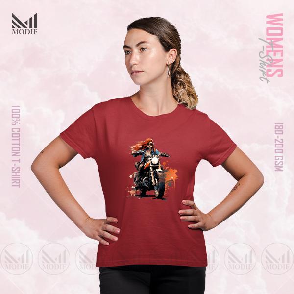 Lady Biker Graphic T-Shirt Made With Premium Cotton Unisex Round Neck Short Sleeve