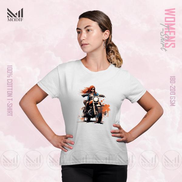 Lady Biker Graphic T-Shirt Made With Premium Cotton Unisex Round Neck Short Sleeve