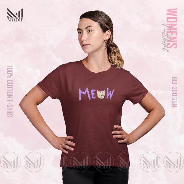 Meaw Cat Women Graphic T-Shirt Made With Premium Cotton Unisex Round Neck Short Sleeve