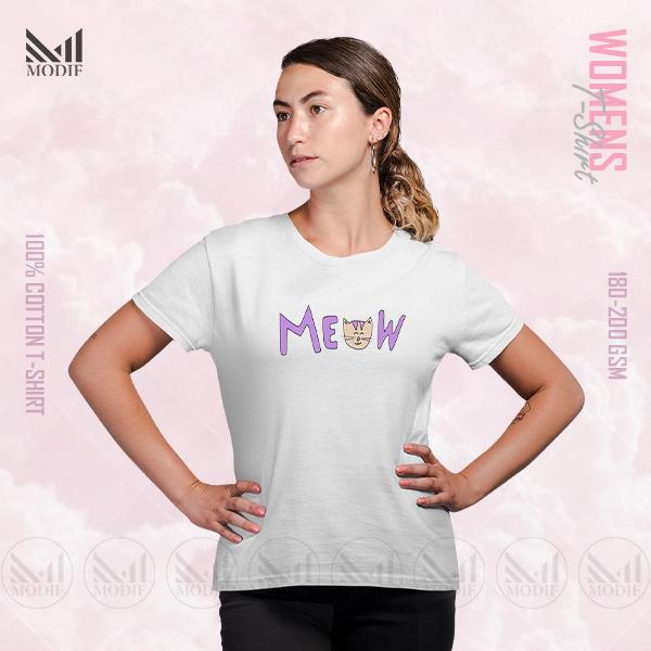 Meaw Cat Women Graphic T-Shirt Made With Premium Cotton Unisex Round Neck Short Sleeve