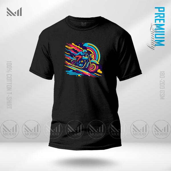 Neon Rider Graphic T-Shirt – Electric Night Drive Design | Premium Cotton | Unisex Round Neck | Short Sleeve | Modern Streetwear Style