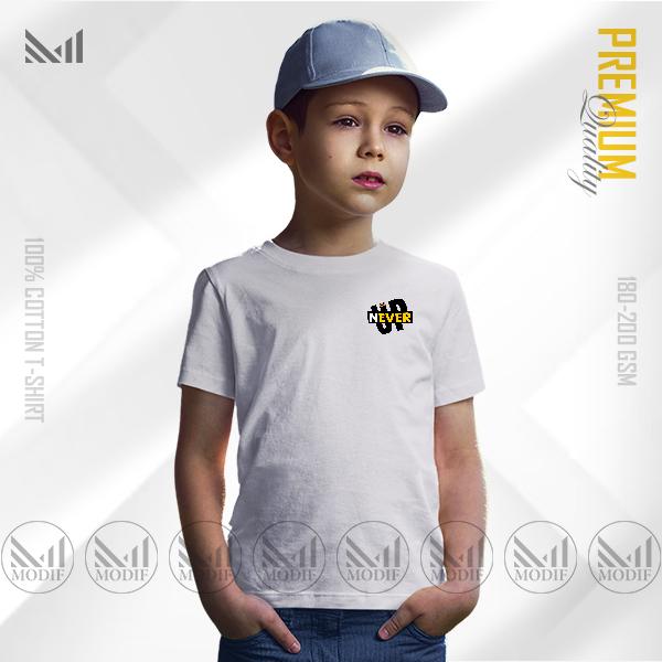 Never give up classic kids t-shirt premium cotton unisex round neck short sleeve baju budak lelaki perempuan