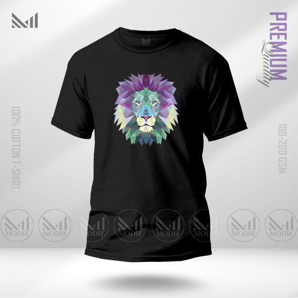 Polygon Lion Graphic T-Shirt – Geometric Animal Design | Premium Cotton | Unisex Round Neck | Short Sleeve | Modern Streetwear Style