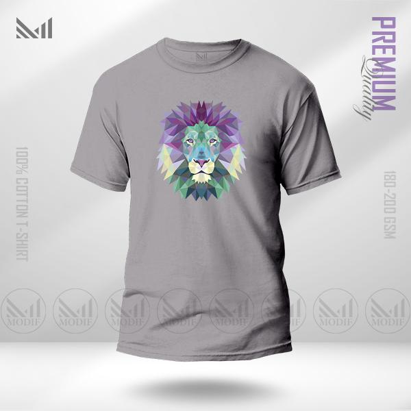 Polygon Lion Graphic T-Shirt – Geometric Animal Design | Premium Cotton | Unisex Round Neck | Short Sleeve | Modern Streetwear Style