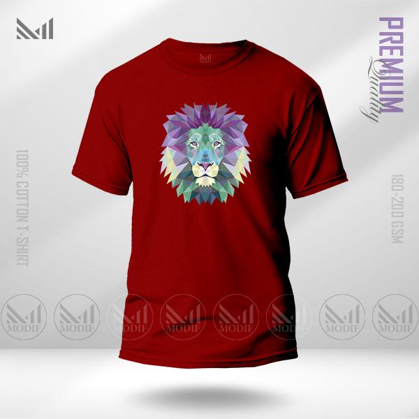 Polygon Lion Graphic T-Shirt – Geometric Animal Design | Premium Cotton | Unisex Round Neck | Short Sleeve | Modern Streetwear Style