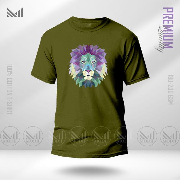 Polygon Lion Graphic T-Shirt – Geometric Animal Design | Premium Cotton | Unisex Round Neck | Short Sleeve | Modern Streetwear Style