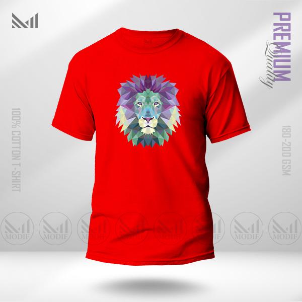 Polygon Lion Graphic T-Shirt – Geometric Animal Design | Premium Cotton | Unisex Round Neck | Short Sleeve | Modern Streetwear Style