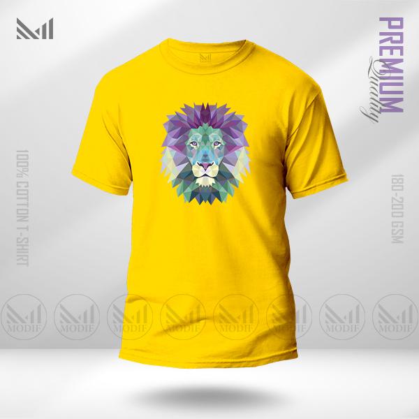 Polygon Lion Graphic T-Shirt – Geometric Animal Design | Premium Cotton | Unisex Round Neck | Short Sleeve | Modern Streetwear Style