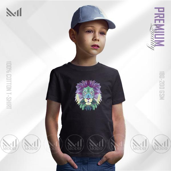 Polygon Lion Kids Graphic T-Shirt – Geometric Animal Design | Premium Cotton | Unisex Round Neck | Short Sleeve | Comfortable Casual Wear for Boys & Girls
