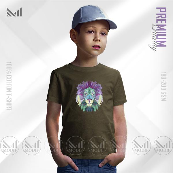 Polygon Lion Kids Graphic T-Shirt – Geometric Animal Design | Premium Cotton | Unisex Round Neck | Short Sleeve | Comfortable Casual Wear for Boys & Girls