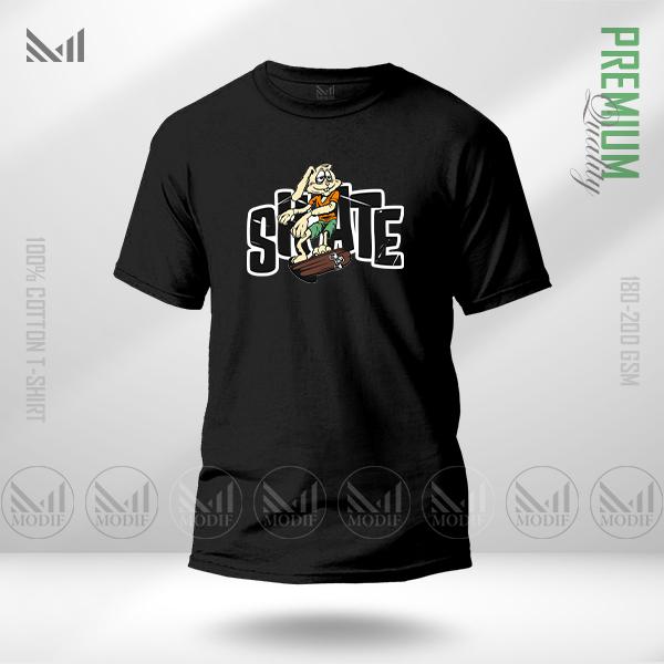 Rabbit Skater Graphic T-Shirt – Fun Skate Cartoon Design | Premium Cotton | Unisex Round Neck | Short Sleeve | Casual Streetwear Style