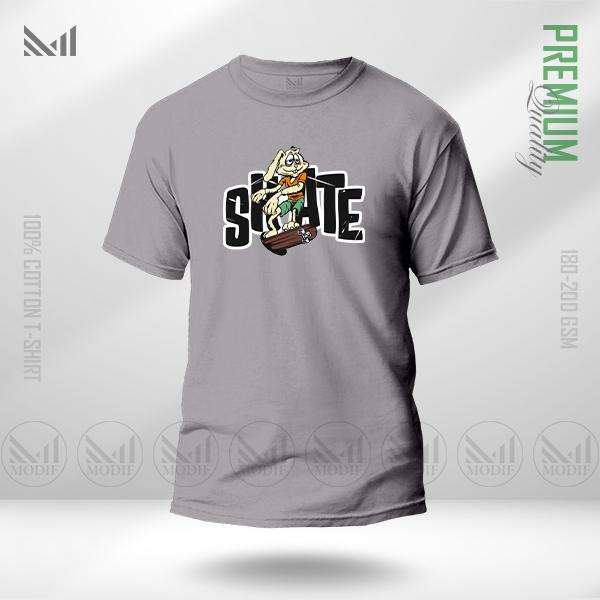 Rabbit Skater Graphic T-Shirt – Fun Skate Cartoon Design | Premium Cotton | Unisex Round Neck | Short Sleeve | Casual Streetwear Style