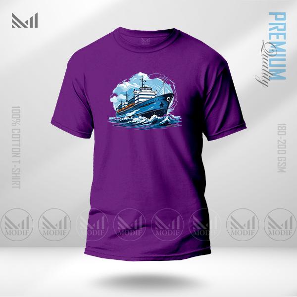 Retro Ship Graphic T-Shirt – Vintage Nautical Artwork in Premium Cotton | Unisex Round Neck | Short Sleeve