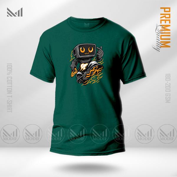 Robo Skater Graphic T-Shirt – Futuristic Skateboard Design | Premium Cotton | Unisex Round Neck | Short Sleeve | Street Style Casual Wear