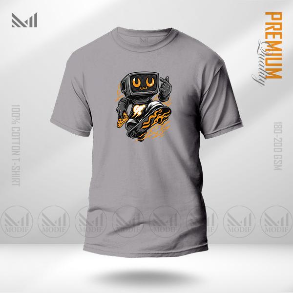 Robo Skater Graphic T-Shirt – Futuristic Skateboard Design | Premium Cotton | Unisex Round Neck | Short Sleeve | Street Style Casual Wear