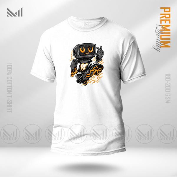 Robo Skater Graphic T-Shirt – Futuristic Skateboard Design | Premium Cotton | Unisex Round Neck | Short Sleeve | Street Style Casual Wear