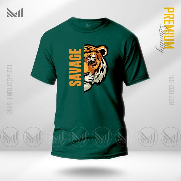 Savage tiger graphic t-shirt premium cotton unisex round neck short sleeve men & women tshirt
