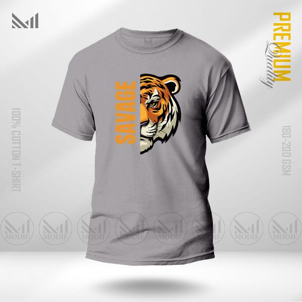 Savage tiger graphic t-shirt premium cotton unisex round neck short sleeve men & women tshirt