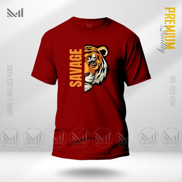 Savage tiger graphic t-shirt premium cotton unisex round neck short sleeve men & women tshirt