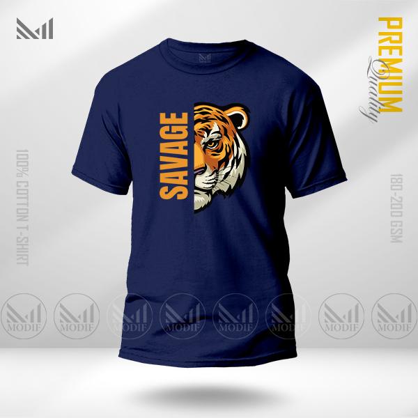 Savage tiger graphic t-shirt premium cotton unisex round neck short sleeve men & women tshirt