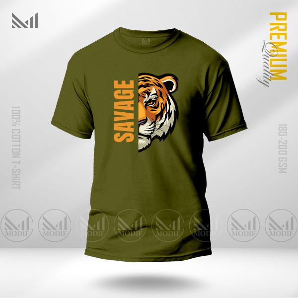 Savage tiger graphic t-shirt premium cotton unisex round neck short sleeve men & women tshirt