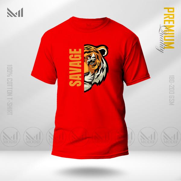Savage tiger graphic t-shirt premium cotton unisex round neck short sleeve men & women tshirt