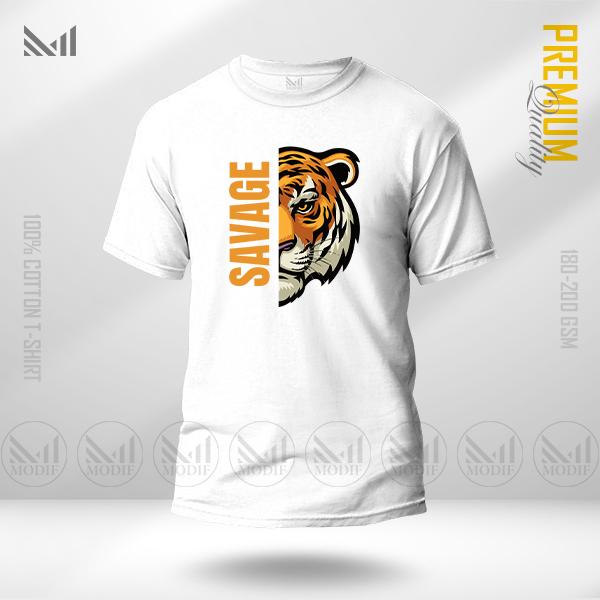 Savage tiger graphic t-shirt premium cotton unisex round neck short sleeve men & women tshirt