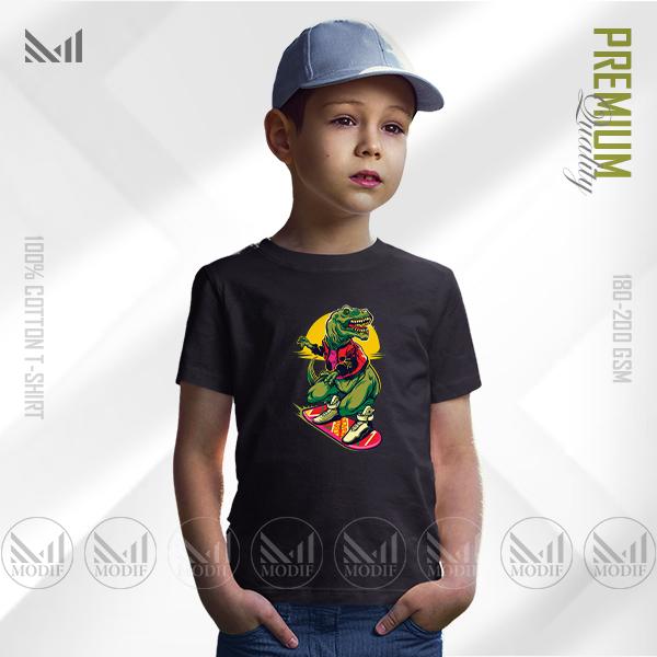 Skater Dinosaur Kids Graphic T-Shirt – Fun Skate Dino Design | Premium Cotton | Unisex Round Neck | Short Sleeve