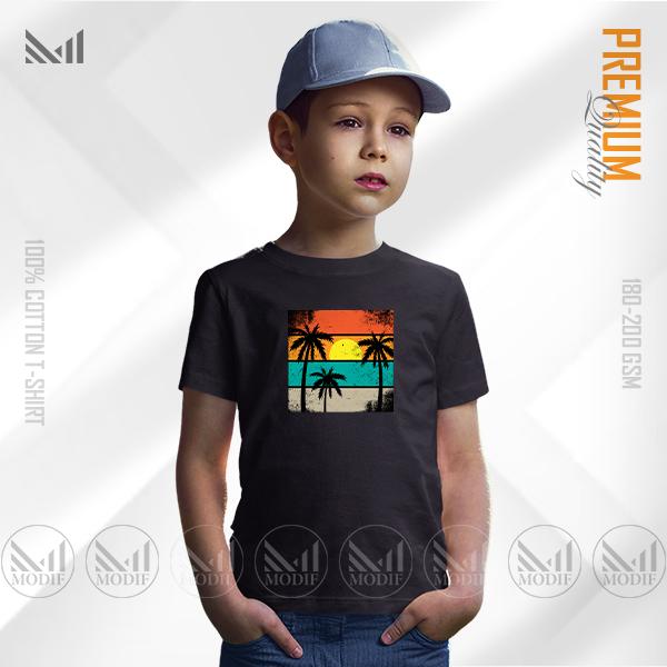 Sunset kids graphic t-shirt premium cotton unisex round neck short sleeve baju budak boys & girls